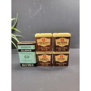 5 Vintage Kitchen Tins,  Watkins Crown Colony Kitchen Decor